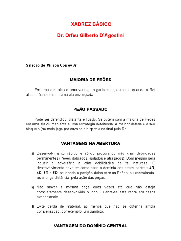 Vantagens No Xadrez PDF, PDF, Aberturas (xadrez)